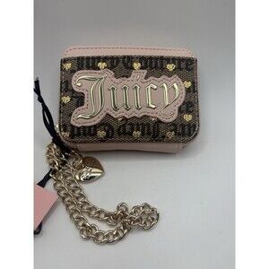 Juicy Couture Poker Face Square Zip Taupe DK Brown/Gold Wristlet Wallet